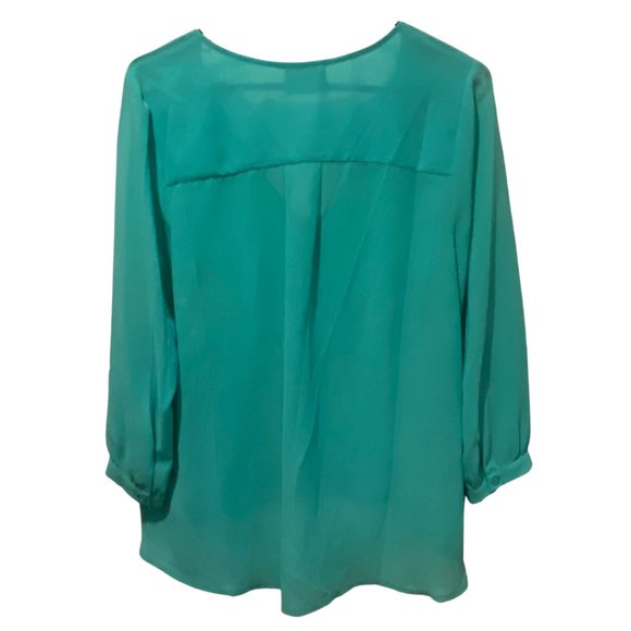 Anthropology Pins & Needles green sheer blouse sz Large - Picture 3 of 7